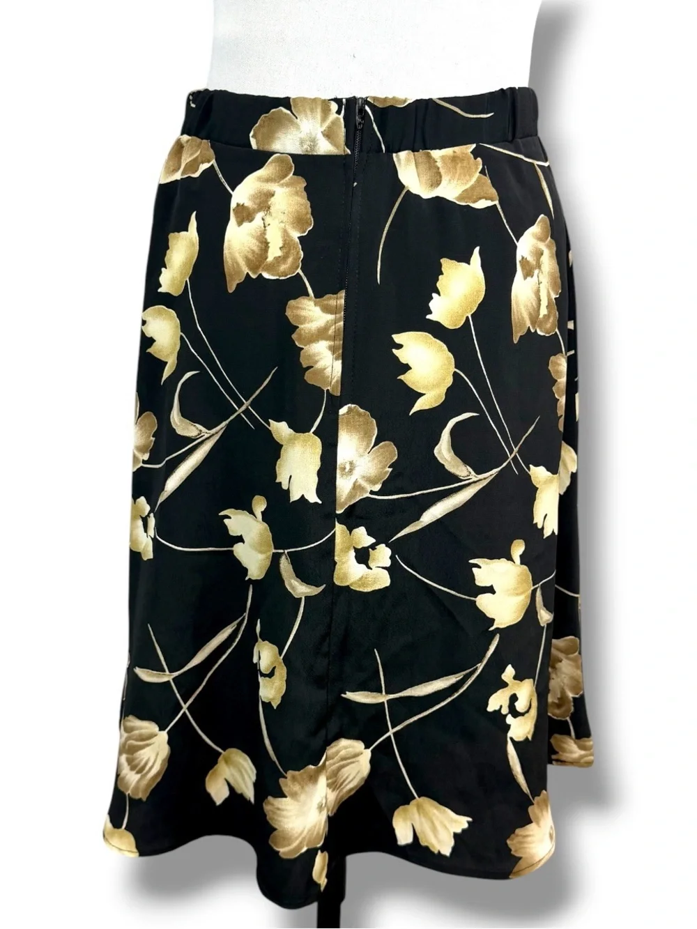 Vintage 90s Fashion Bug Black Floral Midi Skirt Made in USA Cottagecore Boho